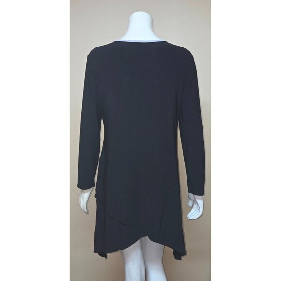 By JJ Black with White trim Stretch Asymmetric Tunic Top Blouse Size SMALL NEW - Picture 6 of 8